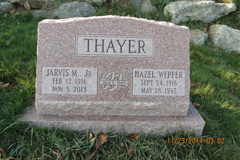 Jarvis and Hazel Thayer monument